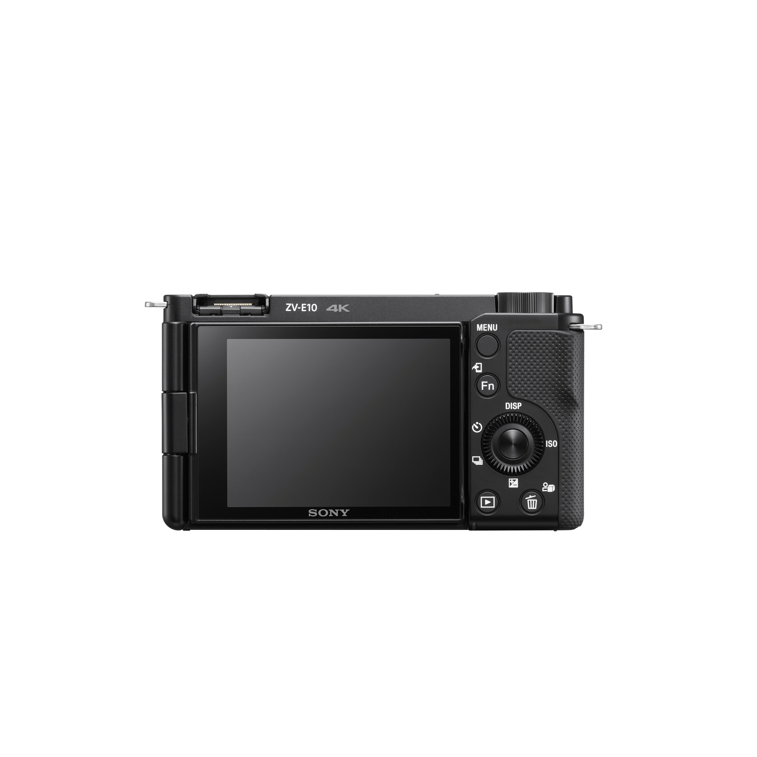Mặt sau Sony ZV-E10 đen với màn hình và phím điều khiển