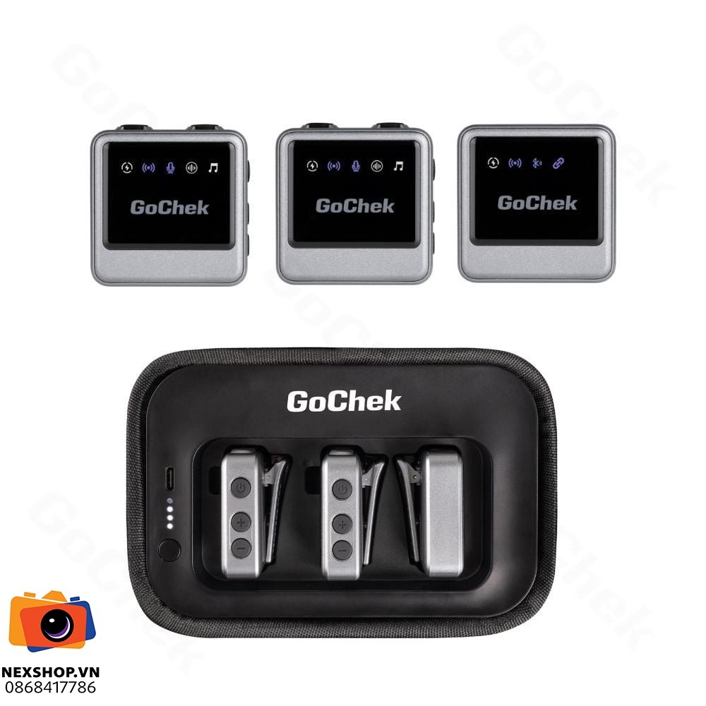 Micro thu âm không dây GoChek Ultra Plus D | 2TX + 1RX + Charger | Chính hãng