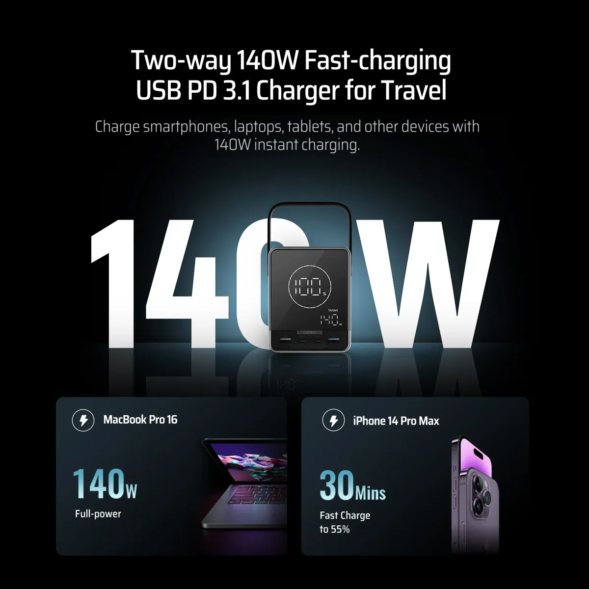 Pin Sạc Dự Phòng CUKTECH 30 40000mAh 300W 2C2A | Sạc Không Dây 20W | Chính hãng