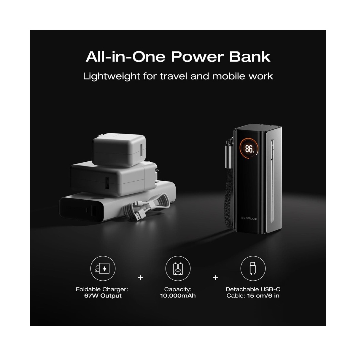 Pin sạc dự phòng 3 trong 1 EcoFlow RAPID Pro (10.000mAh / 67W) | Củ sạc AC + Cáp rút | Chính hãng