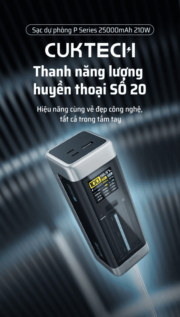 Pin sạc dự phòng CUKTECH P23 25000mAh 210W | Xám Nhám | Chính hãng