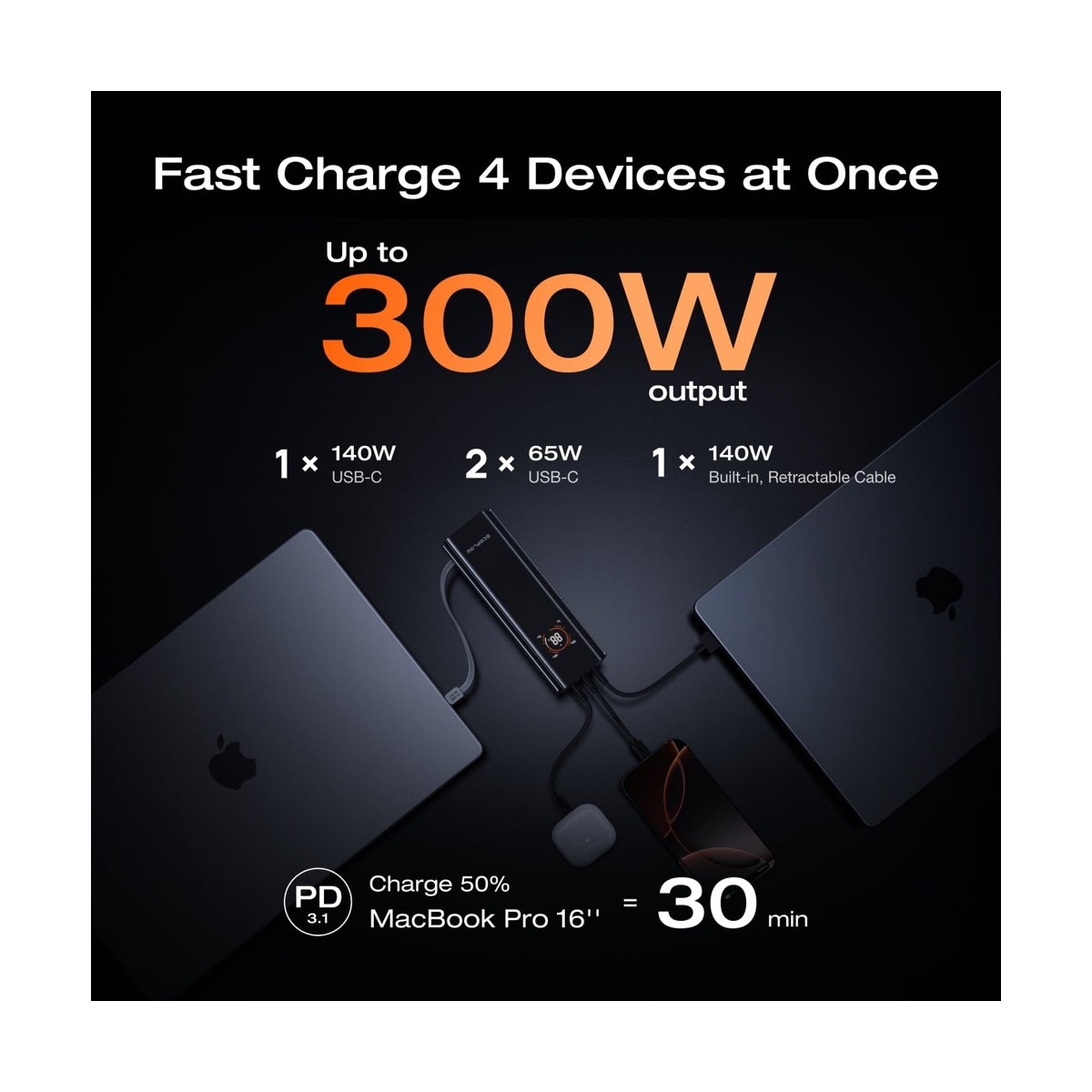 Pin sạc dự phòng EcoFlow RAPID Pro Power Bank (27.650mAh / 300W) | Cáp đúc 140W | Chính hãng