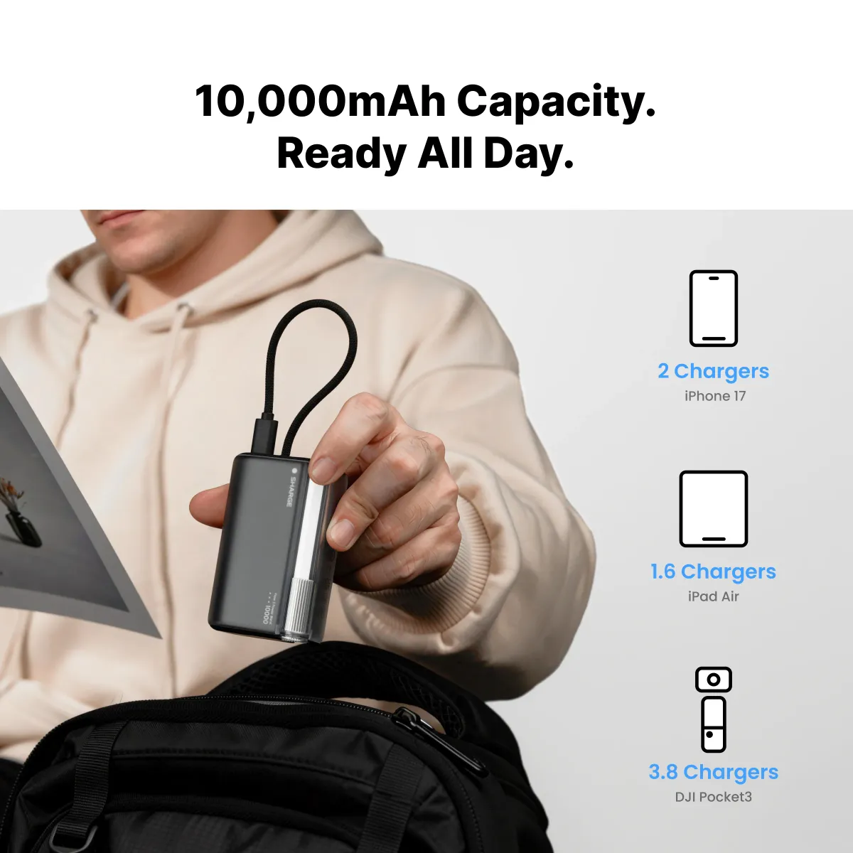 Sạc dự phòng SHARGE Flow 3 | 45W 10K Built-in Cable | Chính hãng