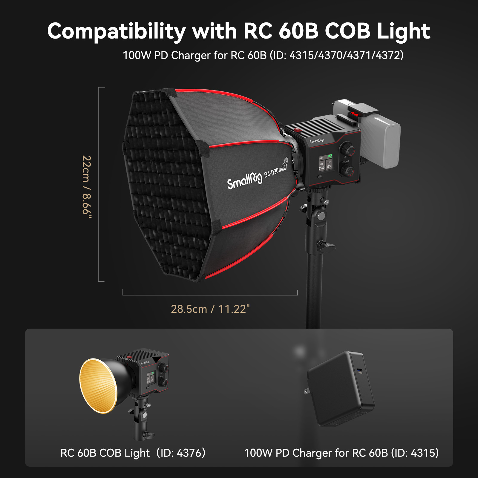 SmallRig 4358 mini Parabolic Softbox RA-D30 cho RC60/100 COB