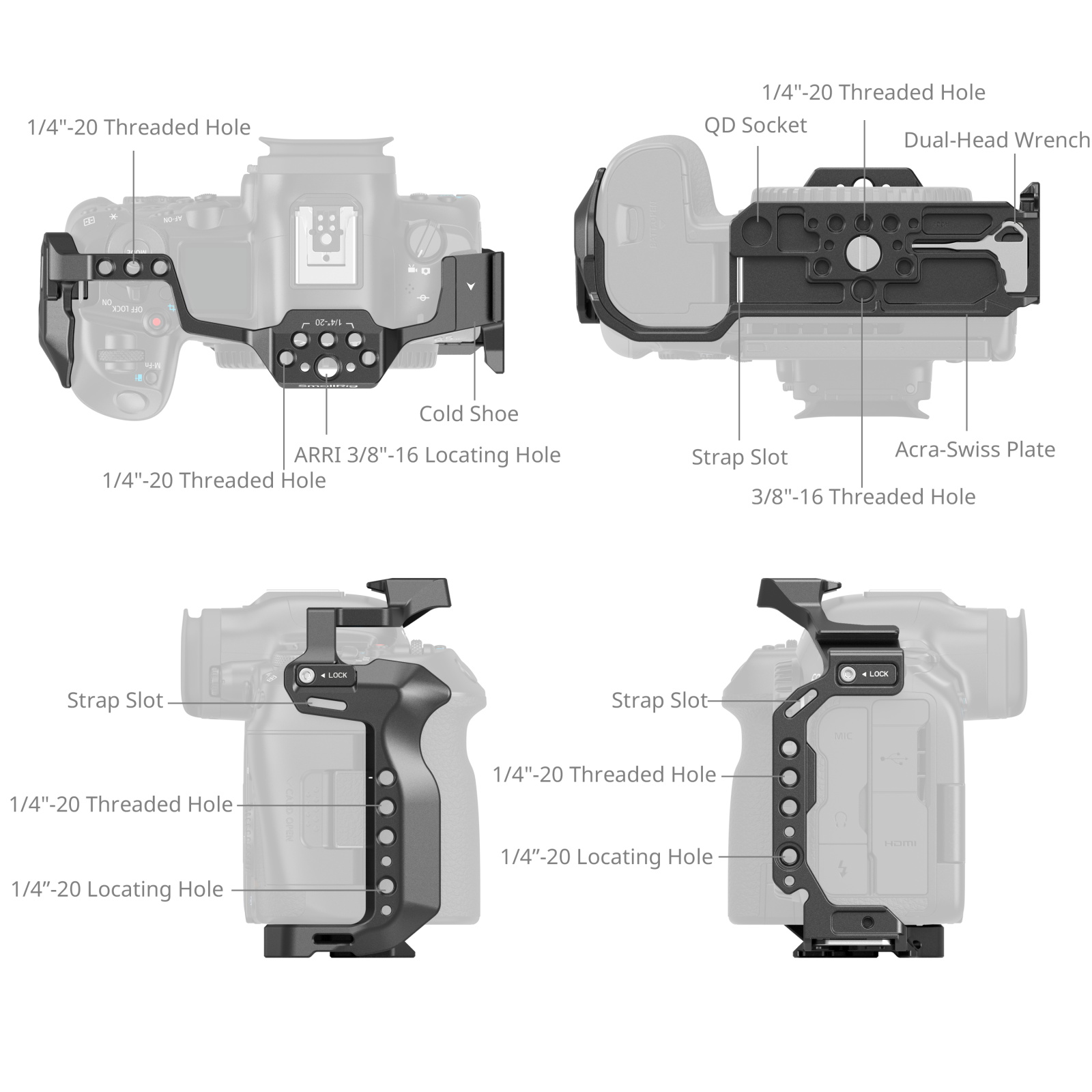 SmallRig Cage for Canon EOS R5 Mark II | Chính hãng - mặt sau và phụ kiện đi kèm