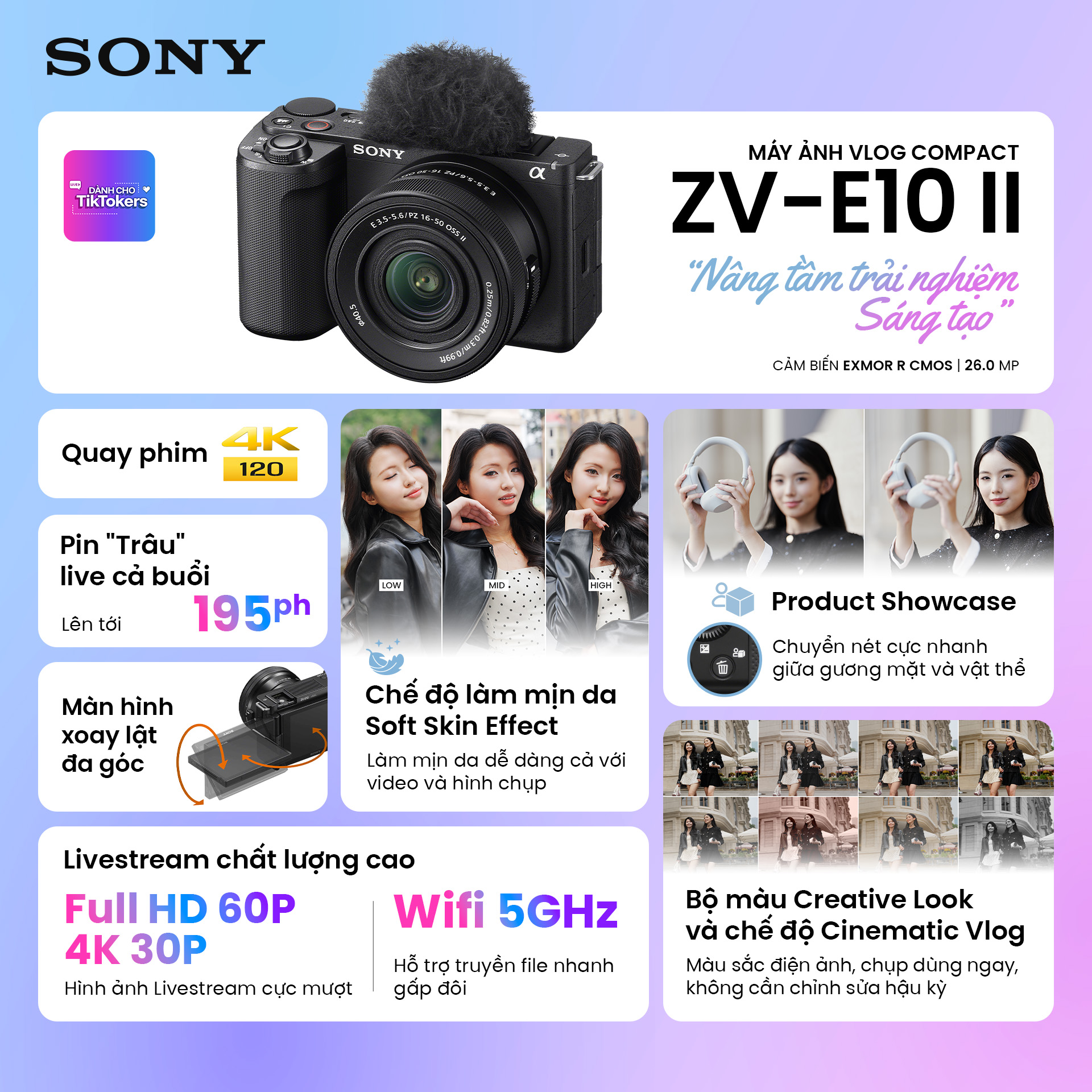 Sony ZV-E10 II SEL1650II ( ZV-E10 M2 KIT | ZV-E10 II KIT ) | Trắng | Chính hãng | SonyVN | Bảo hành 2 năm (Hàng đã activate)