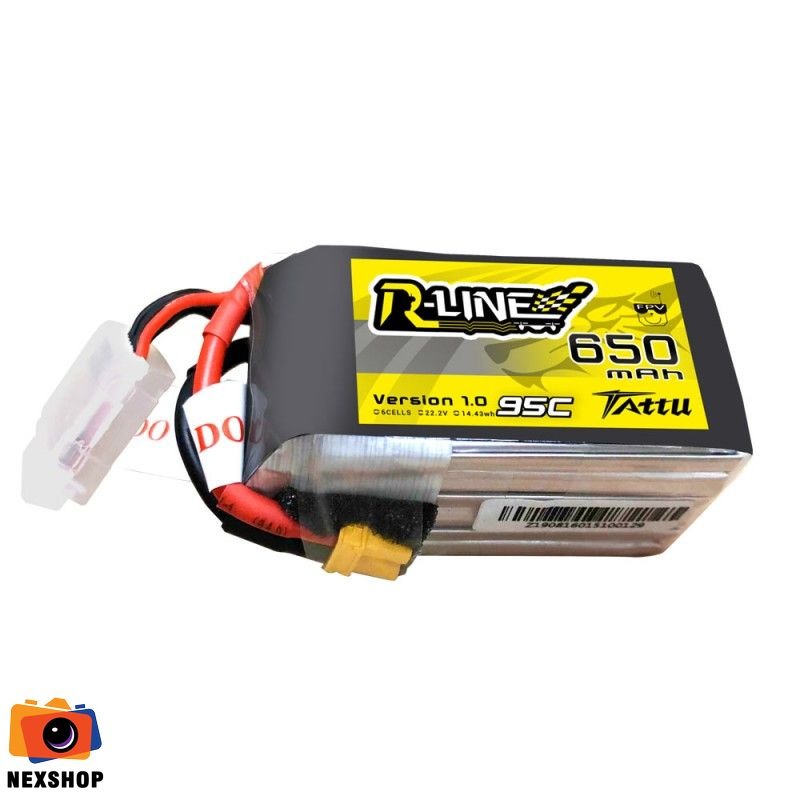 Tattu R-Line 650mAh 22.2V 95C 6S1P Lipo Battery Pack with XT30 softcase