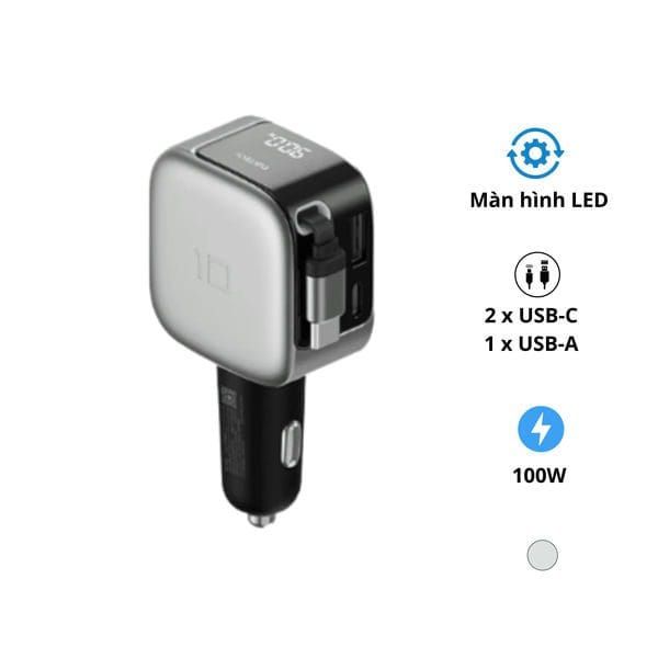 Tẩu sạc ô tô Cuktech CC903P | 3 cổng, 100W | Chính hãng