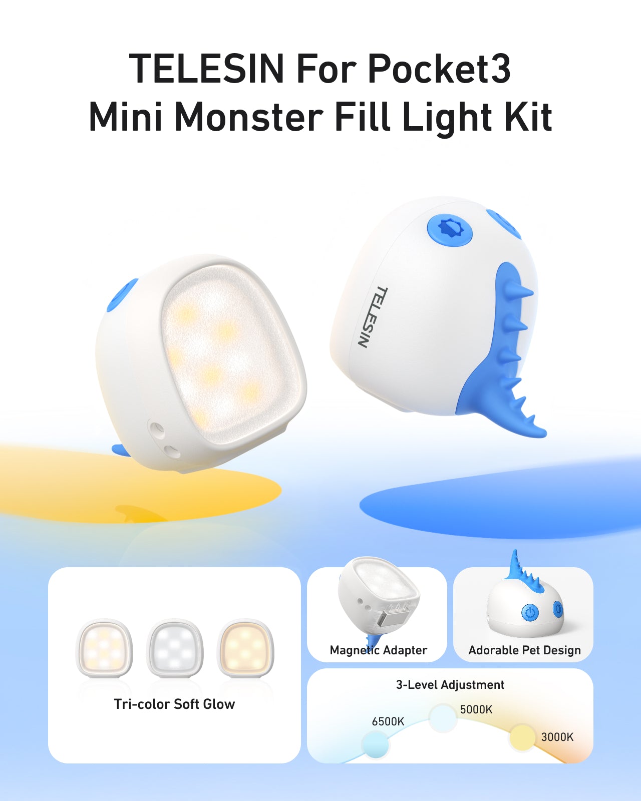 Telesin Bộ Đèn LED Trợ Sáng Mini Monster Cho DJI Osmo Pocket 3 | S5-BGD-13-zh1 | Chính hãng | FullVAT