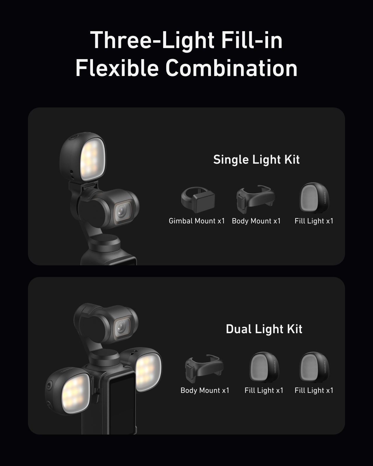Telesin Bộ Đôi Đèn LED Trợ Sáng Mini Cho DJI Osmo Pocket 4 | S5-BGD-23-TDJ-ZH1 | Chính hãng | FullVAT