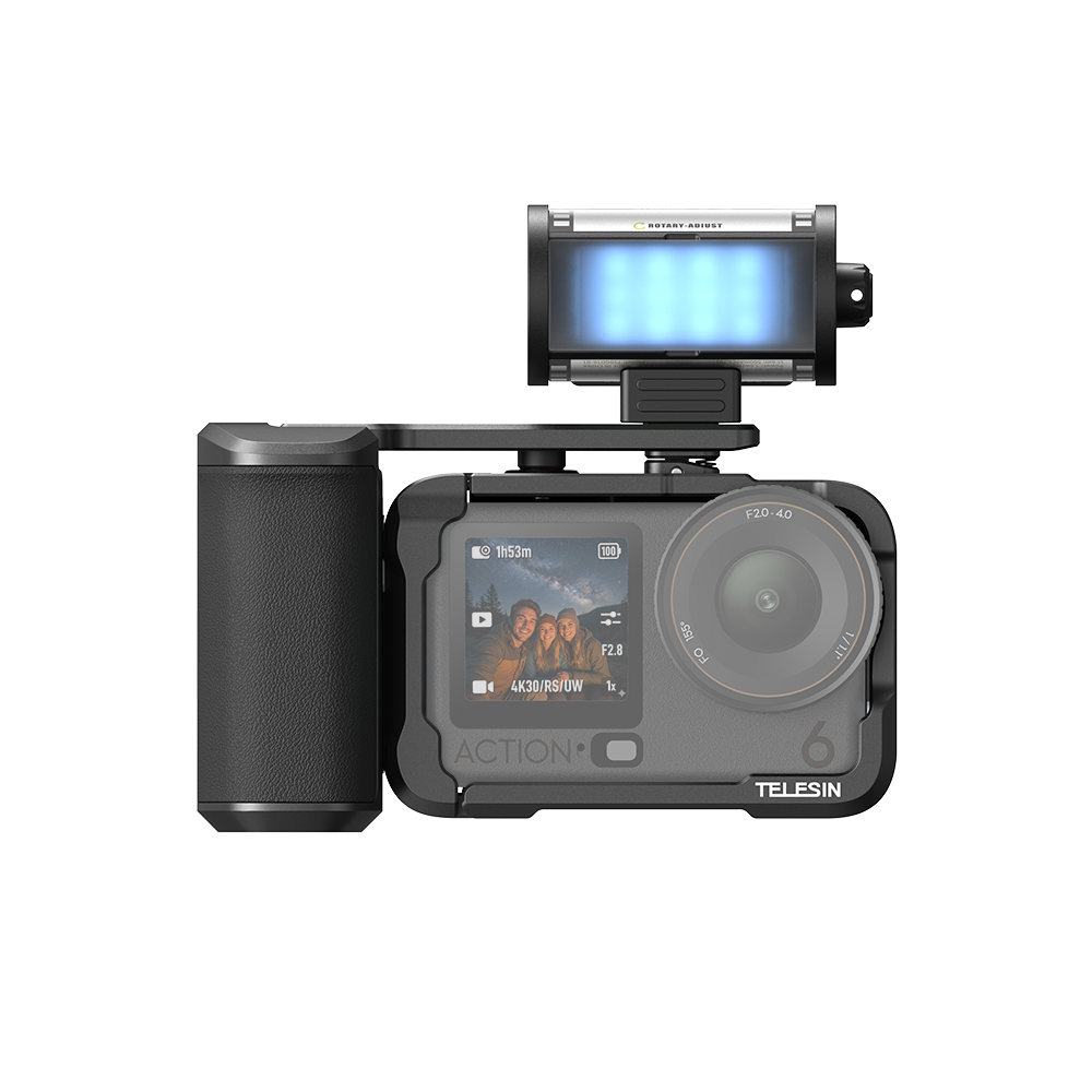 Telesin Bộ Tay Cầm StreetGrip Kèm Đèn RGB Cho DJI Action 6 | S5-BGD-16 + S6-FMS-36-TDJ | Chính hãng | FullVAT