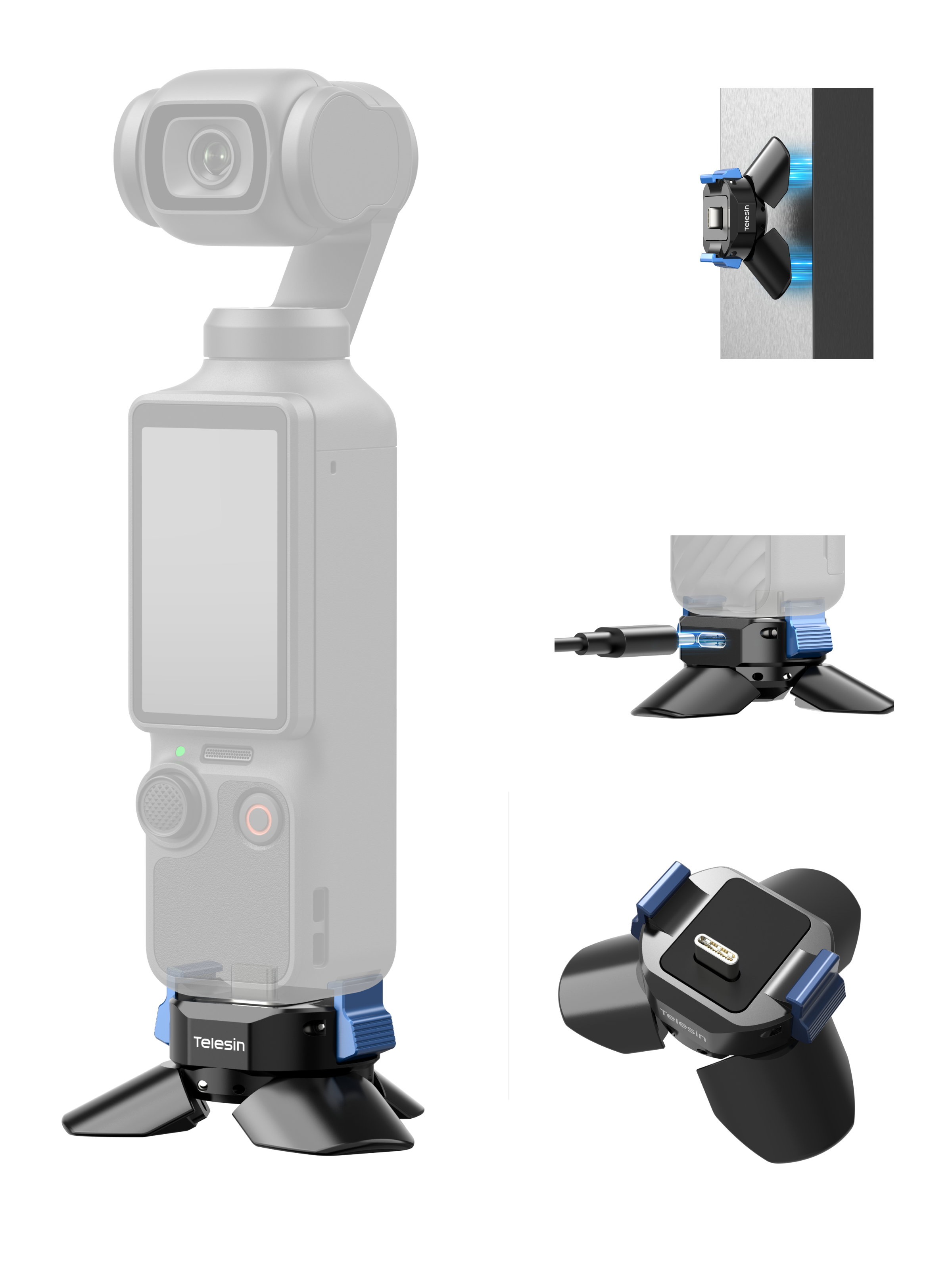 Telesin Chân Máy Tripod Tích Hợp Sạc Hút Từ Tính Cho DJI Pocket 3/4 | S3-EAK-11-TDJ | Chính hãng | FullVAT