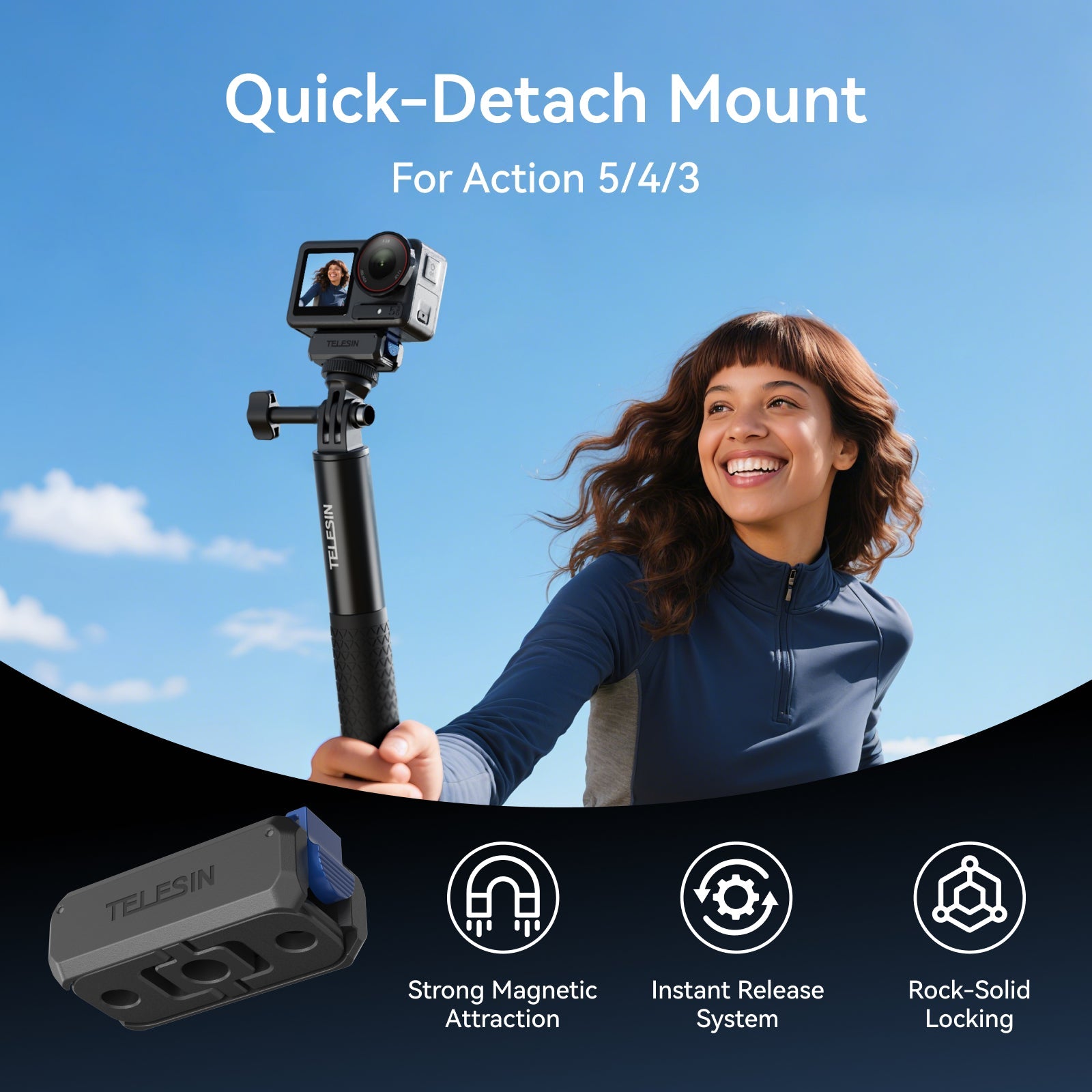 Telesin Đế Gắn Tháo Lắp Nhanh Quick Detach Cho DJI Action 3/4/5 | S7-JBK-15-TDJ | Chính hãng | FullVAT
