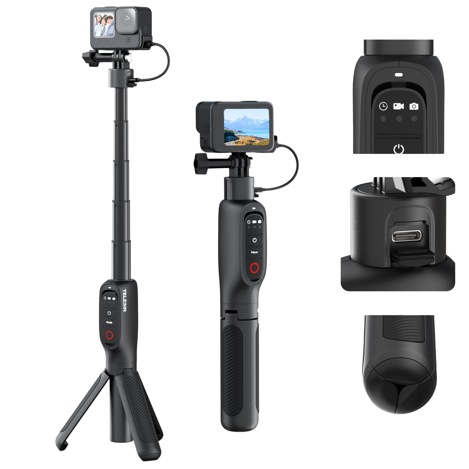 Telesin Gậy Selfie Tích Hợp Pin Sạc Type-C | S1-CSS-01-TGP | Chính hãng | FullVAT