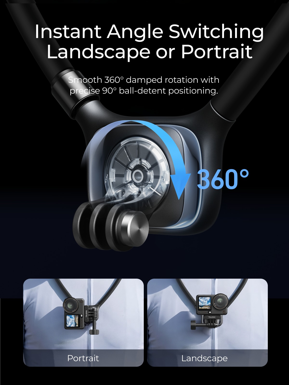 Telesin Giá Đỡ Đeo Cổ Quay Vlog SE3 Bản Đầy Đủ Cho Action Cam & Smartphone (Đen, 600mm) | S2-HNB-20BK | Chính hãng | FullVAT