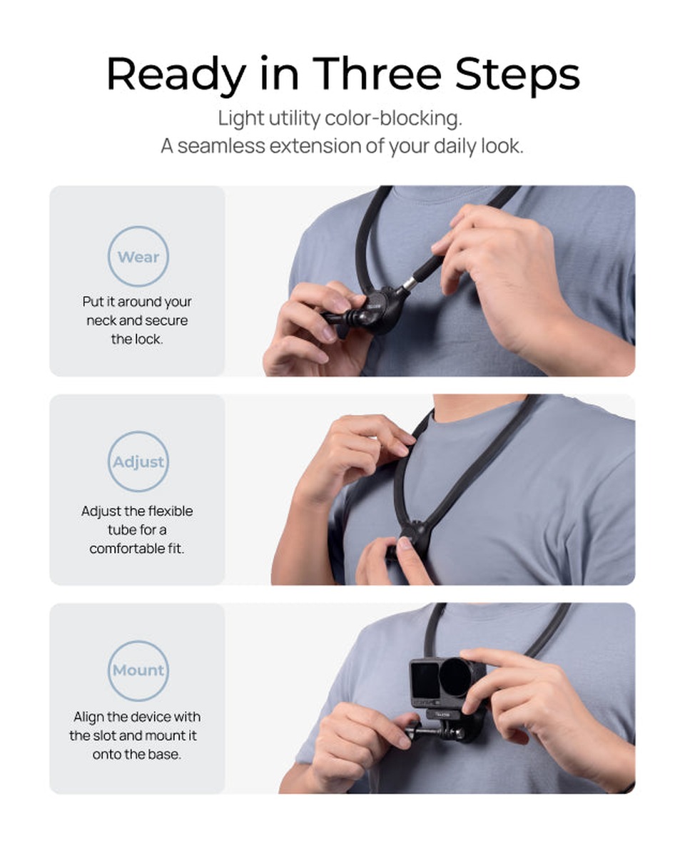 Telesin Giá Đỡ Đeo Cổ Quay Vlog SE3 Base Cho Action Cam & Smartphone (Xám, 530mm) | S2-HNB-24GY | Chính hãng | FullVAT