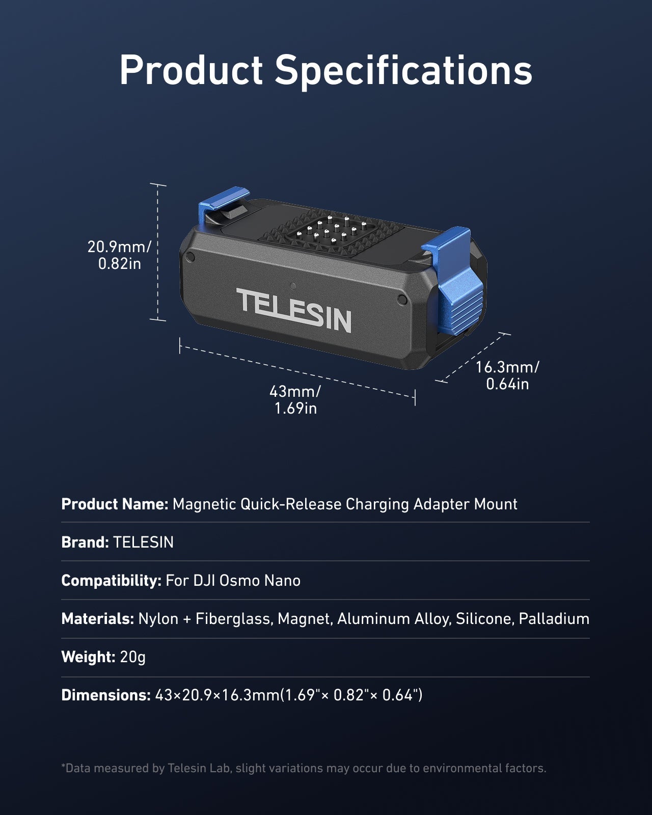 Telesin Ngàm Sạc Tháo Lắp Nhanh Hút Từ Tính Cho DJI Osmo Nano | S7-JBK-17-TDJ | Chính hãng | FullVAT