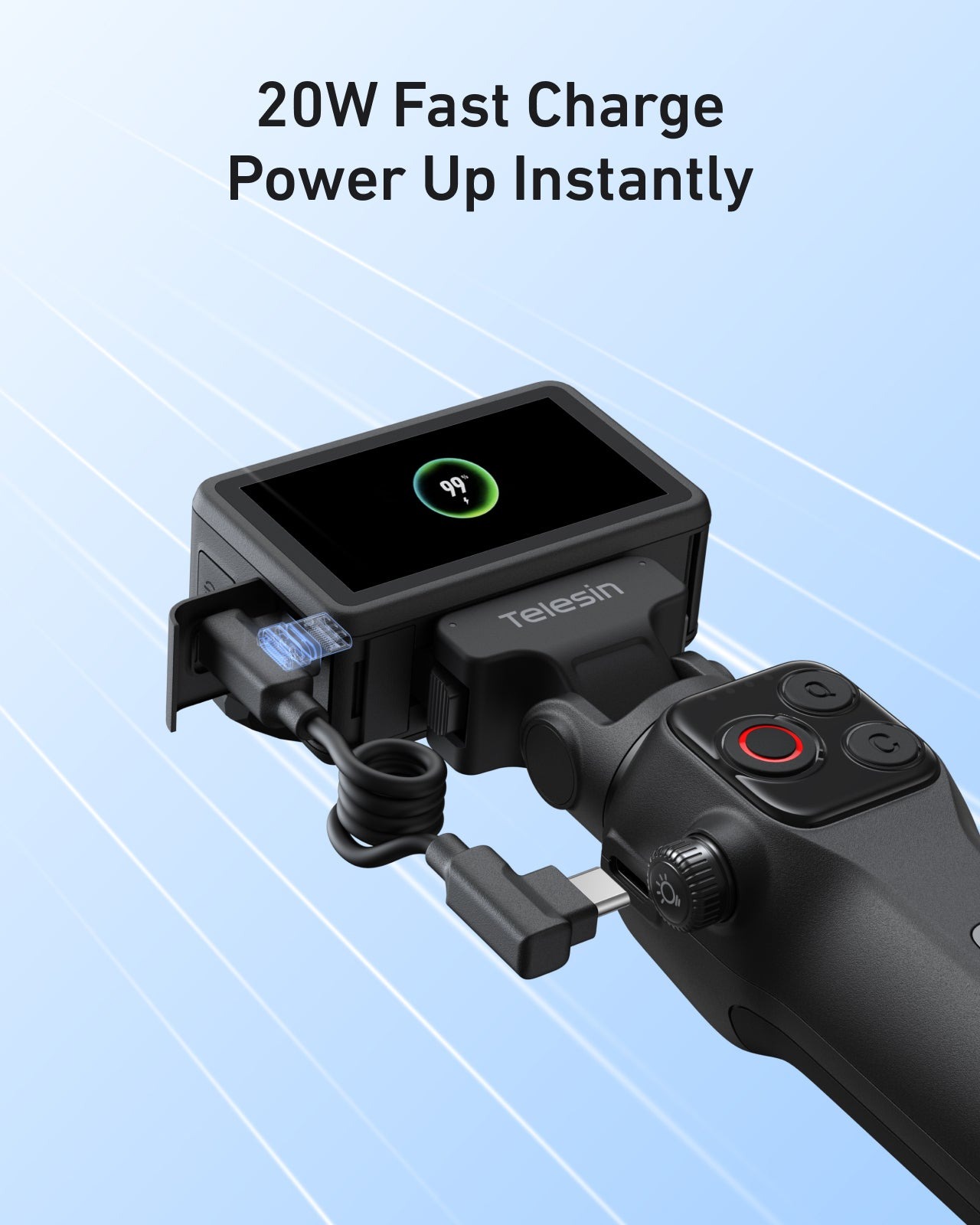 Telesin Tay Cầm Tích Hợp Pin Sạc Power Handle Cho DJI Osmo Action 4/ 5 Pro/ Osmo 360 | S1-CSS-09-TDJ | Chính hãng | FullVAT
