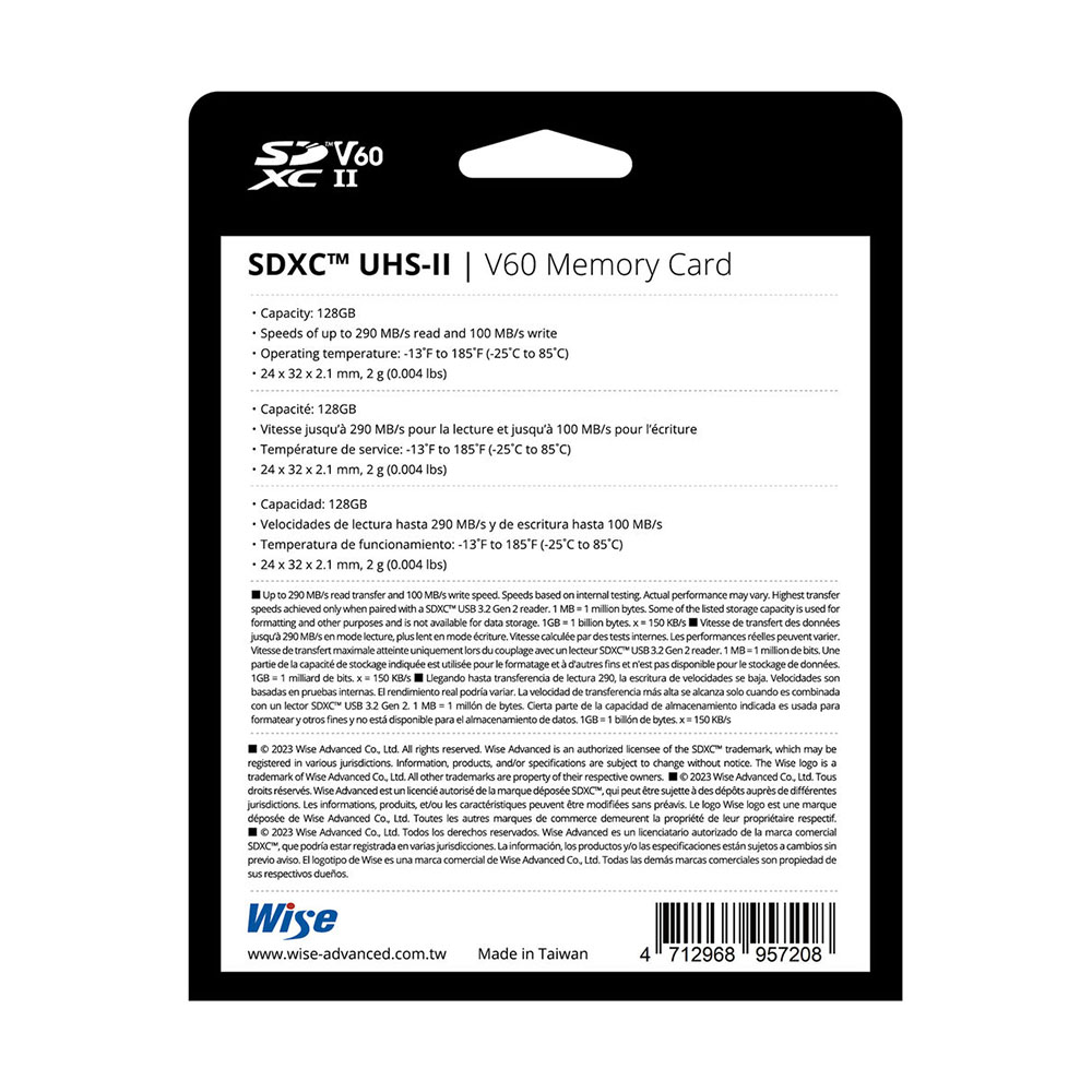 Thẻ nhớ Wise 128GB / 256GB / 512GB SDXC UHS-II V60 / V90 - SD-S128 / SD-S256 / SD-S512 / SD-N128 / SD-N256 | Chính hãng