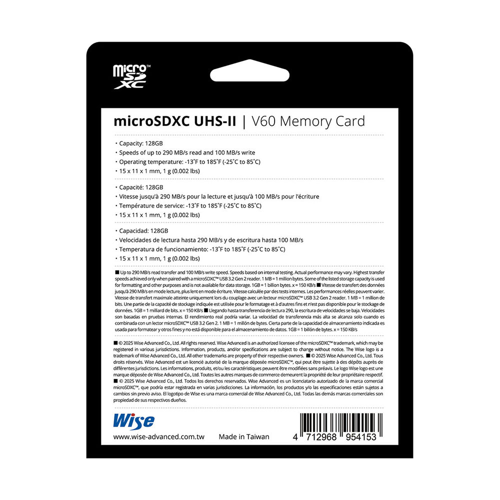 Thẻ nhớ Wise 128GB / 256GB microSDXC UHS-II V60 - mSD-S128 / mSD-S256 | Chính hãng