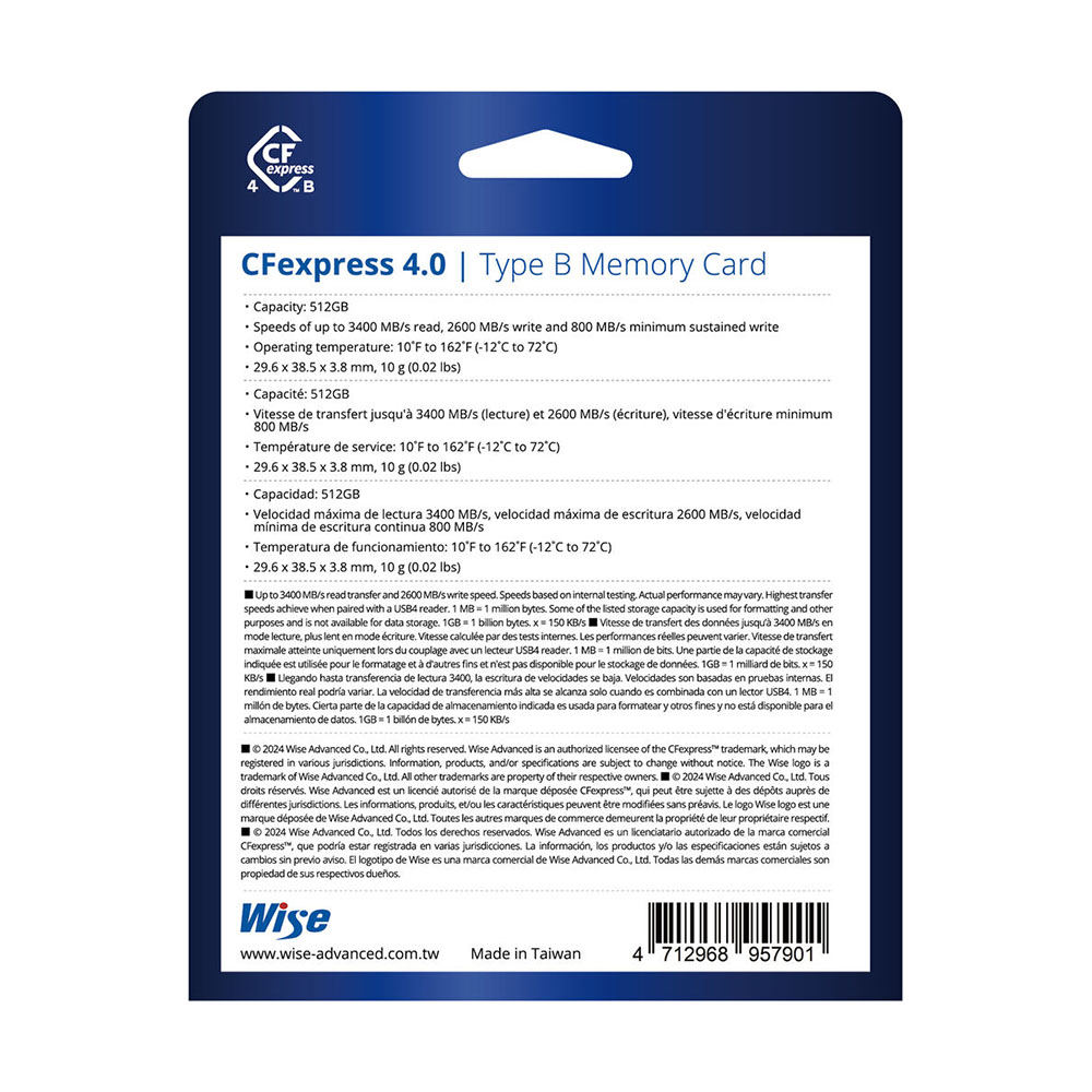Thẻ nhớ Wise 512GB / 1TB / PRO Mk-III 1TB CFexpress 4.0 Type B - CFX4-B512 / CFX4-B1024 / CFX4-B1024PM3 | Chính hãng