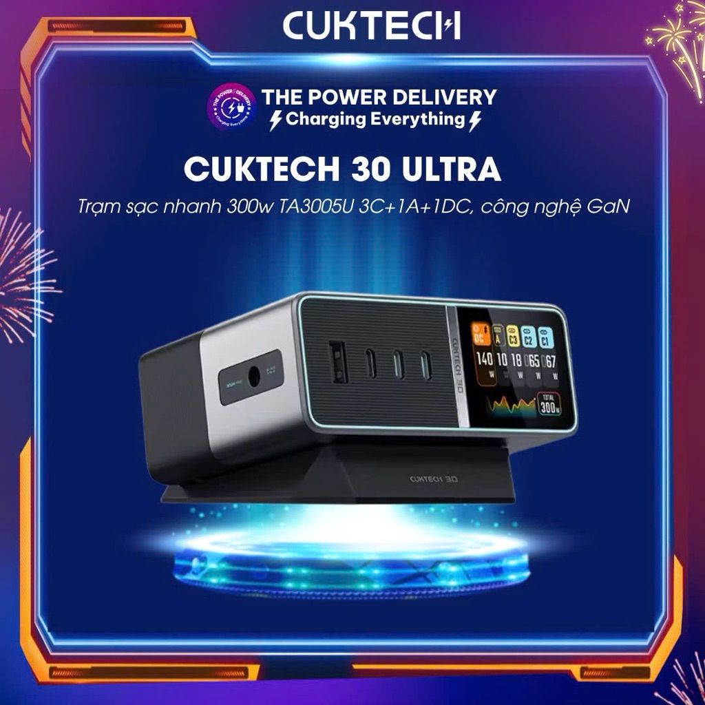 Trạm Sạc Cuktech 30 Ultra 300W | Gắn Desktop | Chính hãng