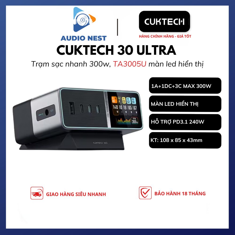 Trạm Sạc Cuktech 30 Ultra 300W | Gắn Desktop | Chính hãng