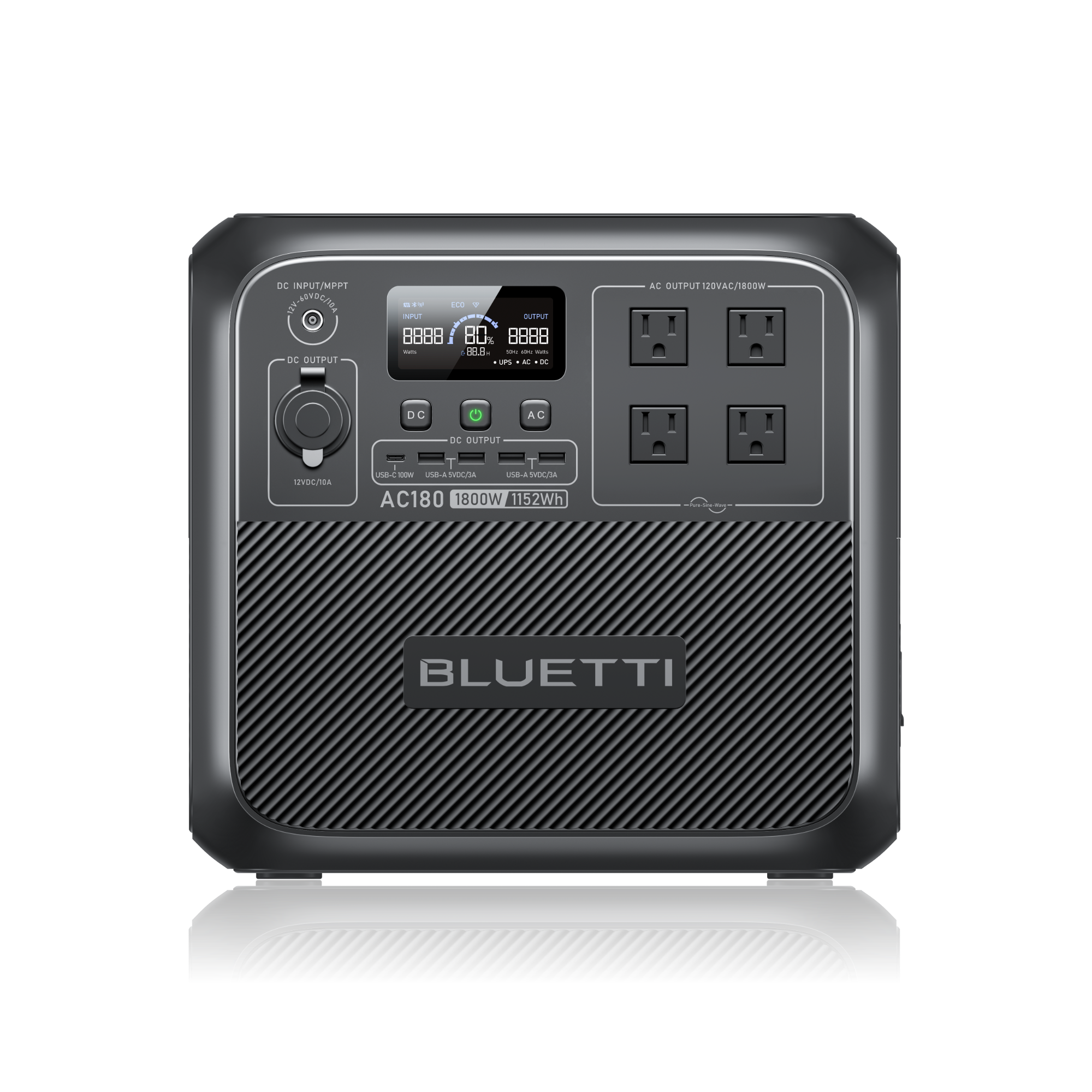 Trạm điện di động BLUETTI AC180 1,800W 1,152Wh | Chính hãng - mặt sau và phụ kiện đi kèm