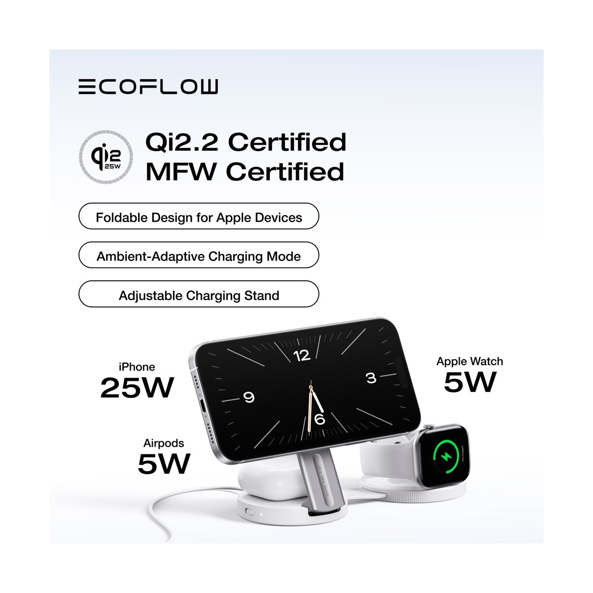 Trạm sạc không dây 3 trong 1 EcoFlow RAPID Mag Qi2.2 (Gập gọn đa năng) | Chính hãng