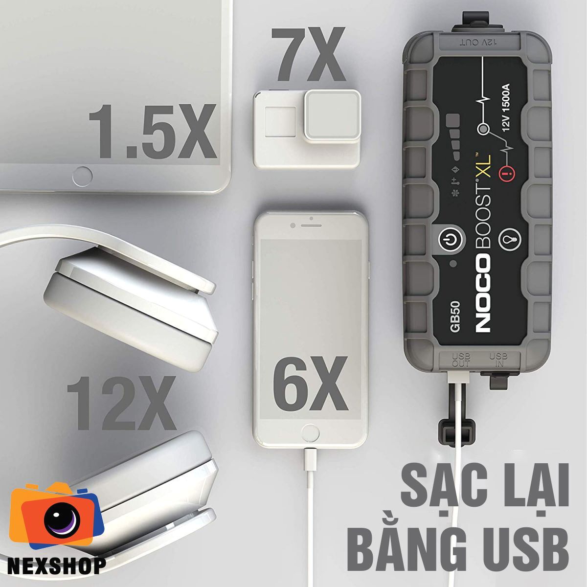 Sạc lại điện thoại với Pin dự phòng kiêm bộ khởi động xe NOCO GB50