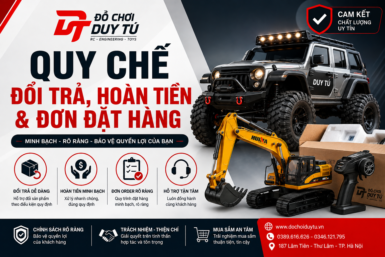 QUY CHẾ ĐỔI TRẢ, HOÀN TIỀN & ĐƠN ĐẶT HÀNG - ĐỒ CHƠI DUY TÚ