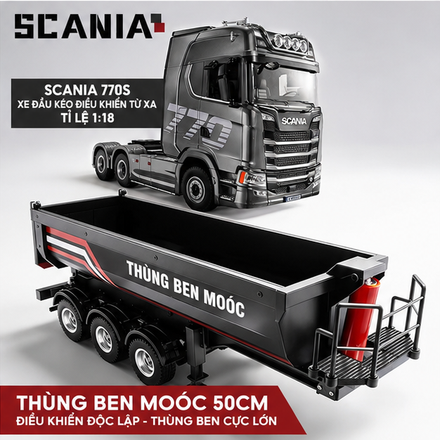 Combo đầu kéo HUINA 1501 PRO XÁM + Mooc ben HUINA 1509 ĐEN