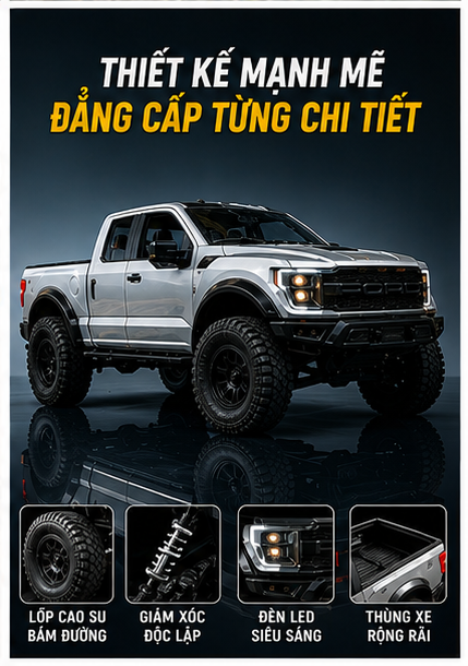 Xe Điều Khiển Từ Xa F150 RC 1:12 4WD | Xe Bán Tải Địa Hình Offroad Động Cơ 380, Đèn LED, Mở Cửa - GREY