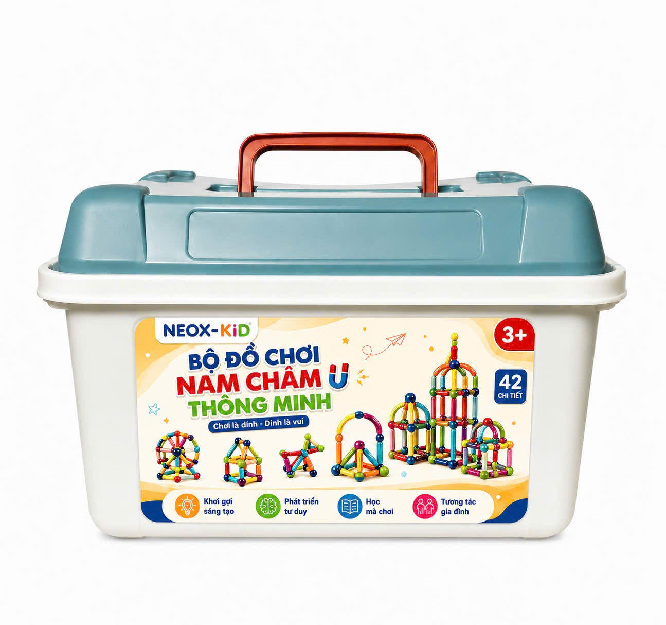 Đồ chơi xếp hình thông minh, bộ xếp hình nam châm 42 chi tiết