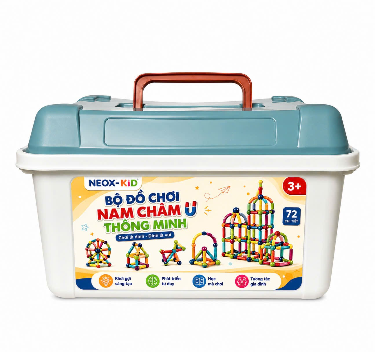 Đồ chơi xếp hình thông minh, bộ xếp hình nam châm 72 chi tiết