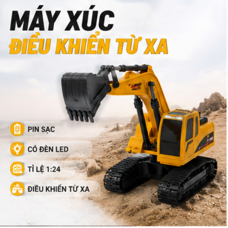 Máy Xúc Điều Khiển Từ Xa RC Pin Sạc Có Đèn LED
