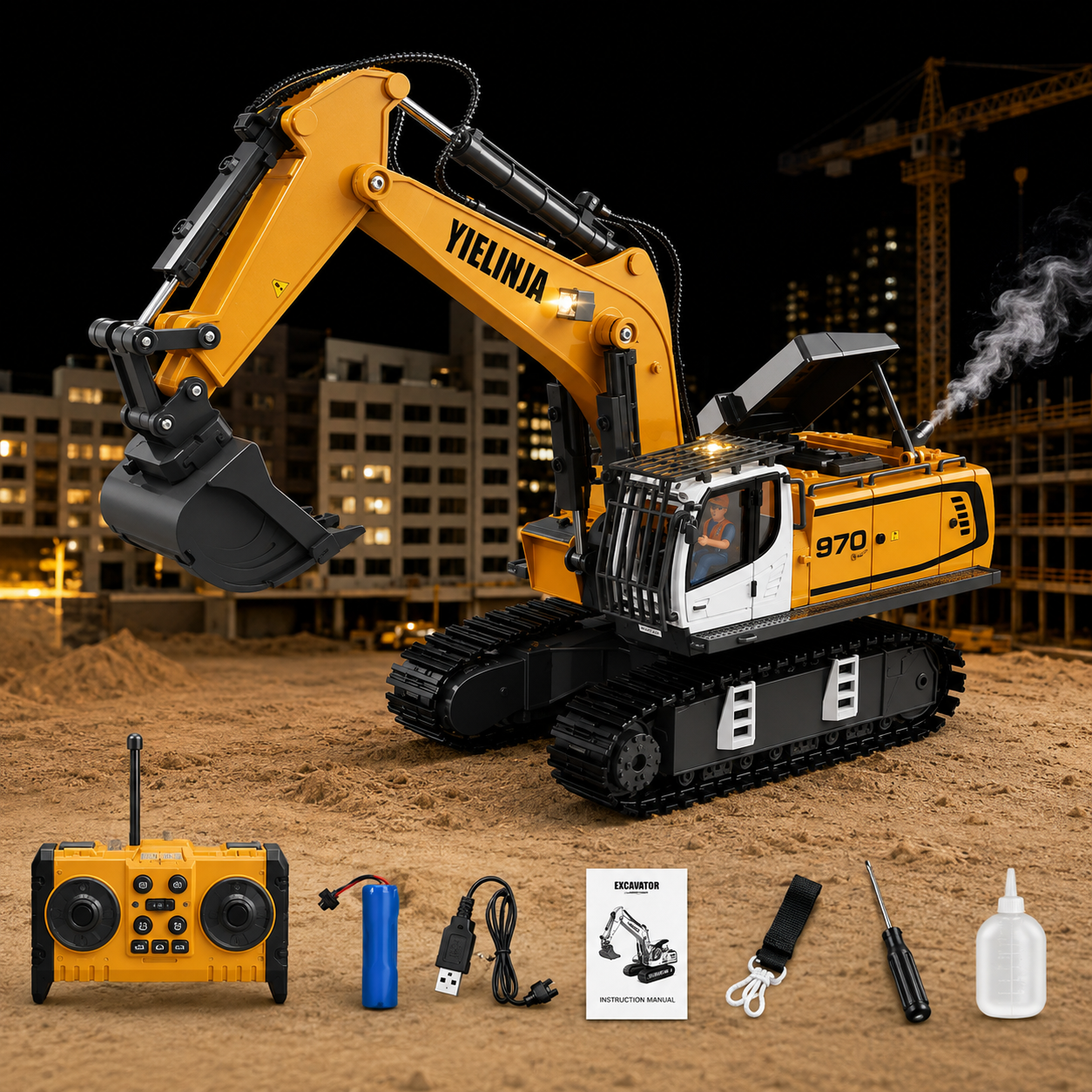Máy xúc điều khiển 13 Kênh YLJ01 1:30 (gầu sắt + phun khói)