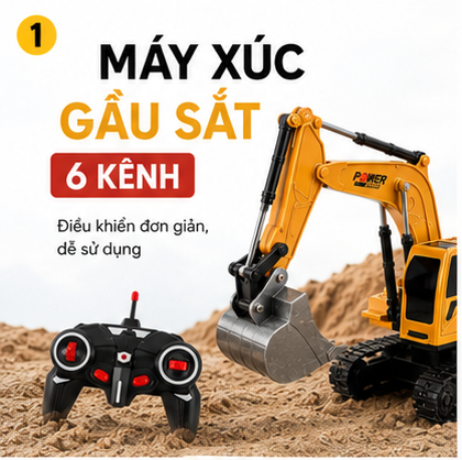 Máy Xúc Điều Khiển Từ Xa RC 6 Kênh Gầu Sắt Pin Sạc Có Đèn LED