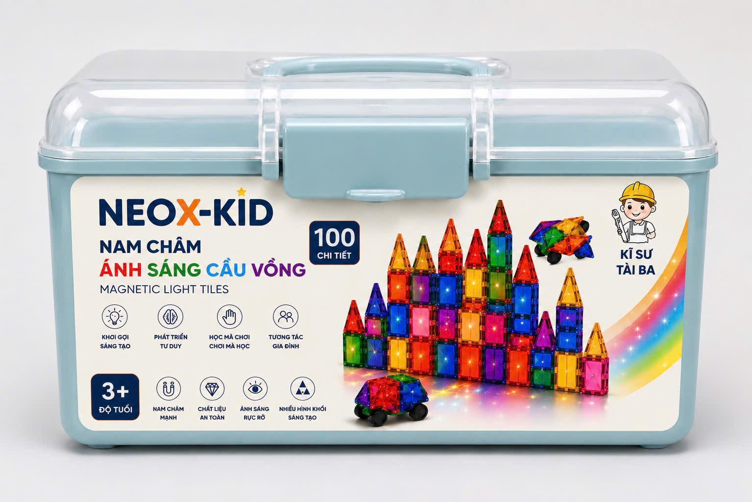 Bộ Nam Châm Ánh Sáng Cầu Vồng 100 Chi Tiết (Hộp Nhựa)