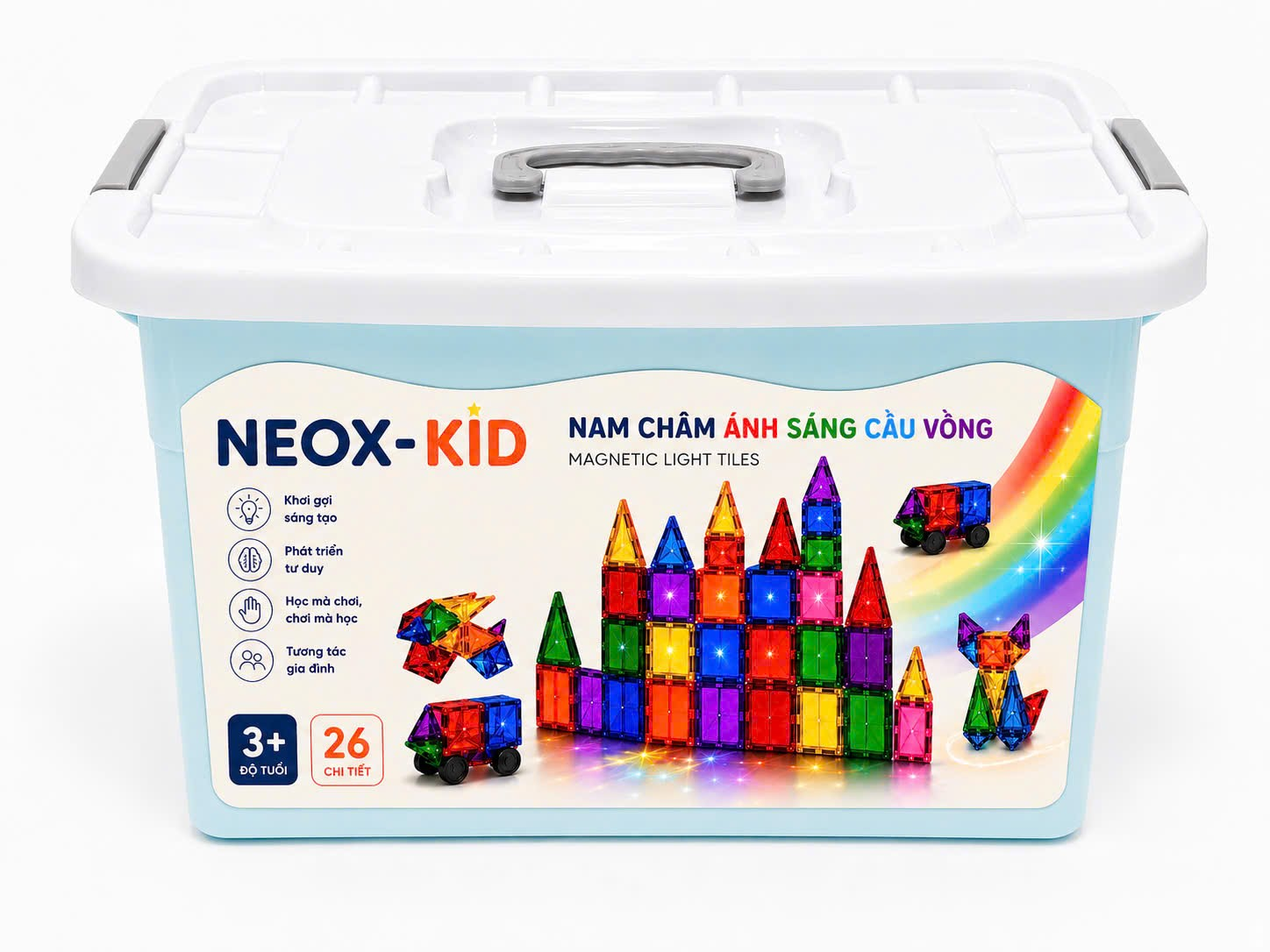 Bộ Nam Châm Ánh Sáng Cầu Vồng 38 Chi Tiết (Hộp Nhựa)