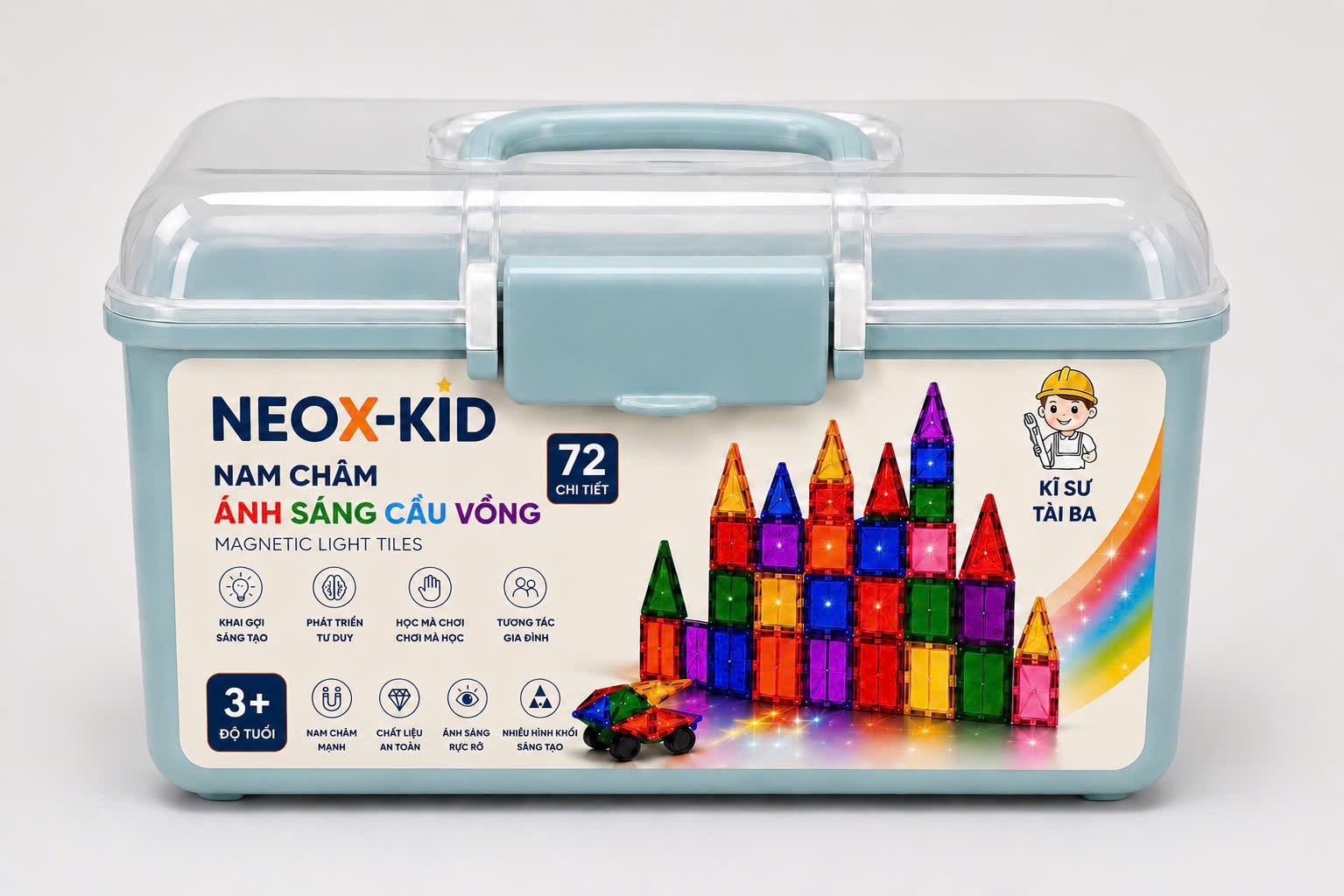 Bộ Nam Châm Ánh Sáng Cầu Vồng 72 Chi Tiết (Hộp Nhựa)