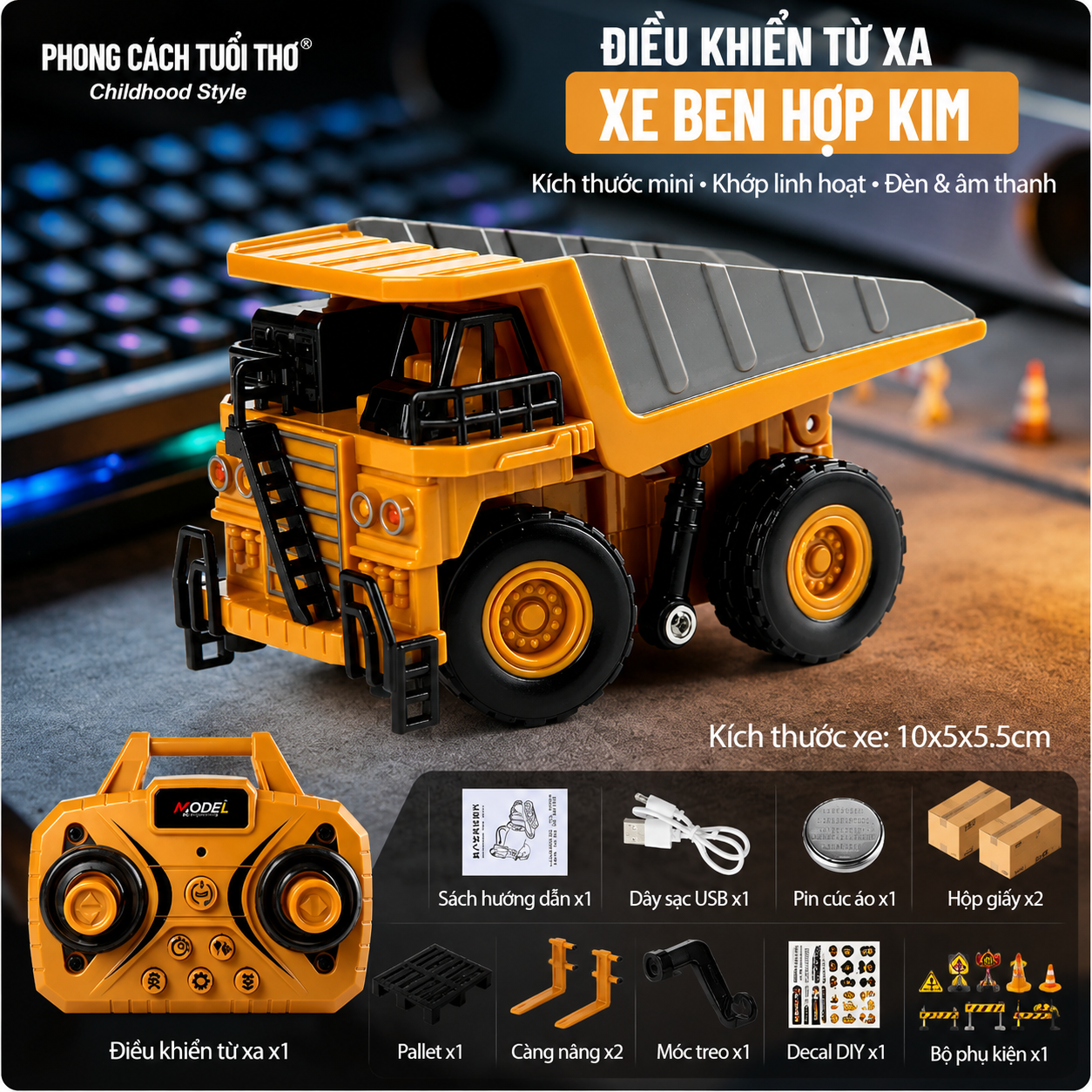 Xe Ben Mini RC Sino 1:64 Hợp Kim Điều Khiển Từ Xa – Màu Vàng