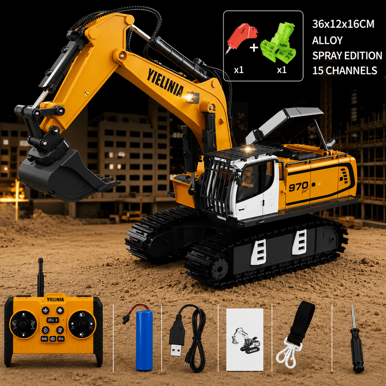 TCS 1:30 Máy Xúc 15 Kênh YLJ01 (Gầu sắt + tay đục + tay gắp)