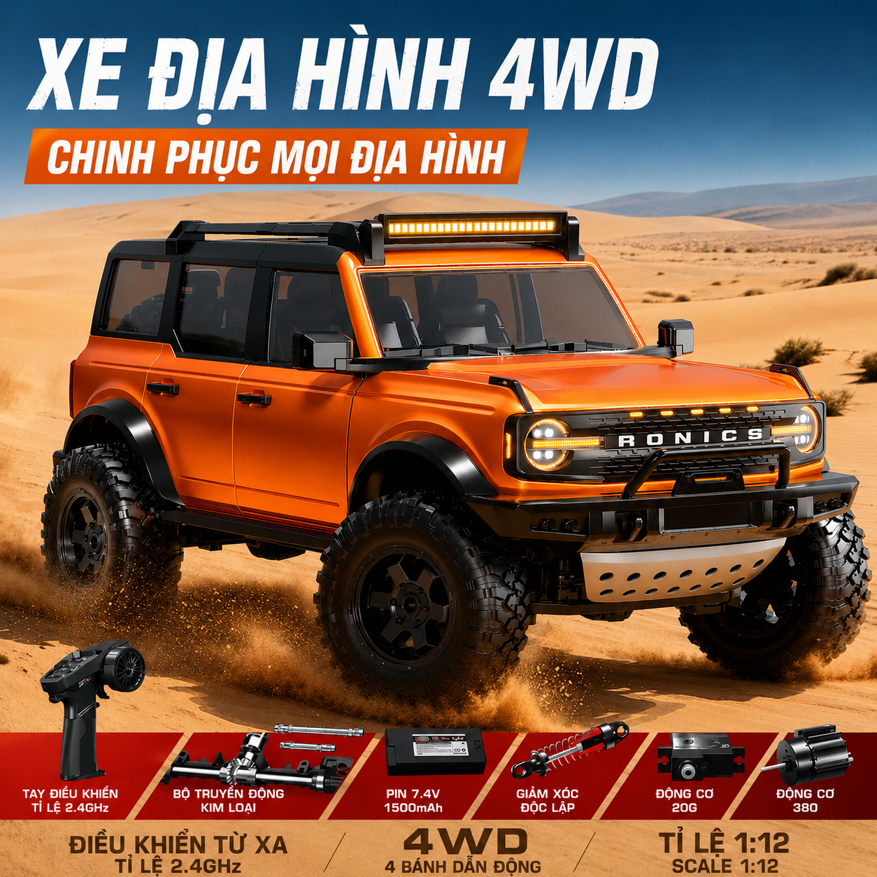 Xe RC Địa Hình BRONCO 1:12 R22 | Mầu CAM