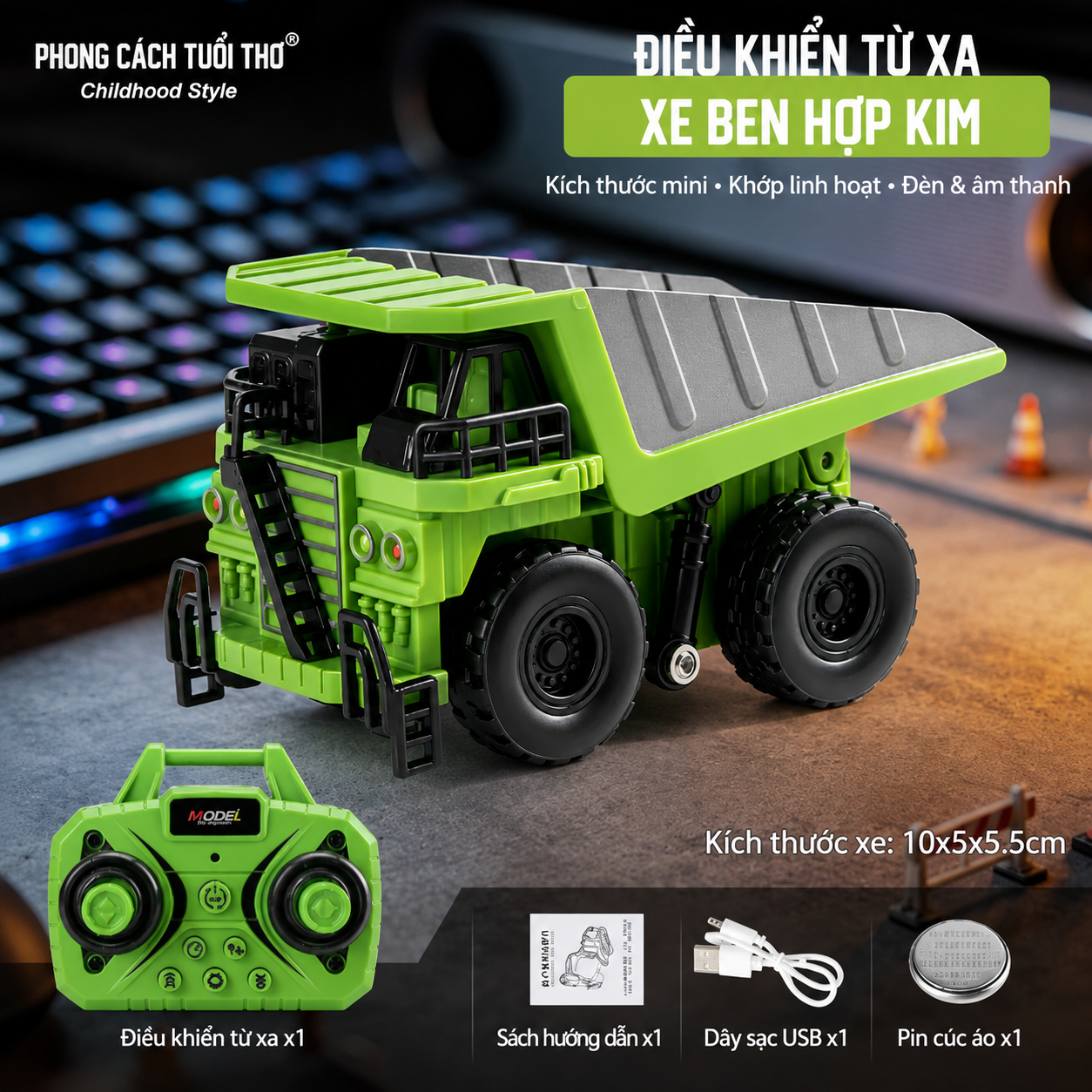 Xe ben điều khiển mini 1:64 Sino HJ2025-3 | XANH