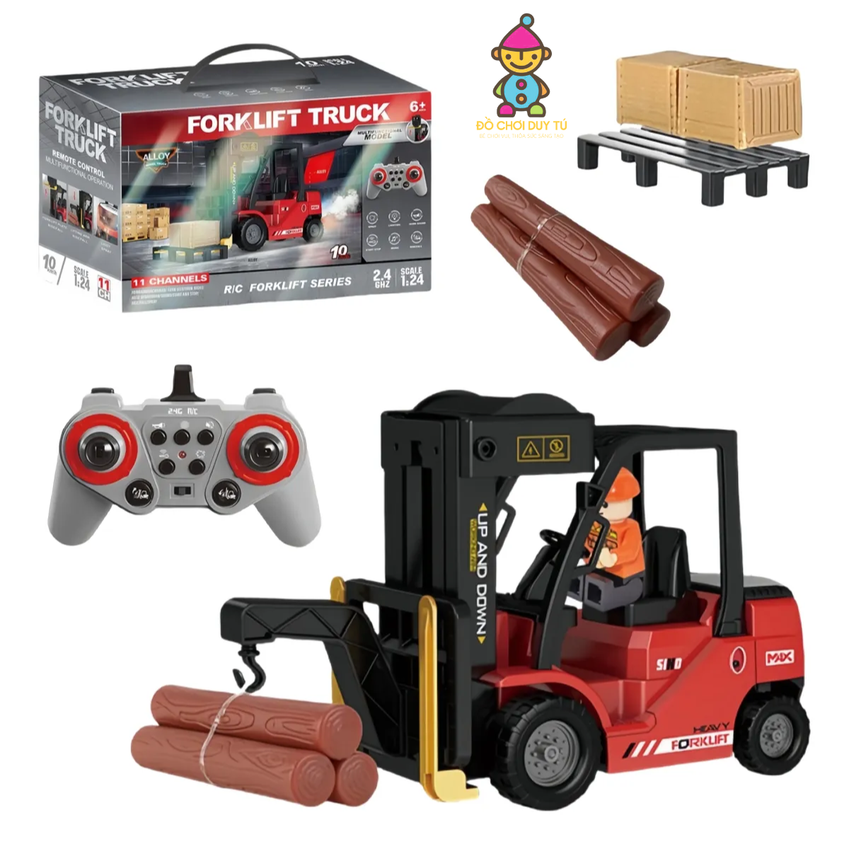 Xe nâng điều khiển từ xa 11 Kênh, phun khói - Tỉ lệ 1:24