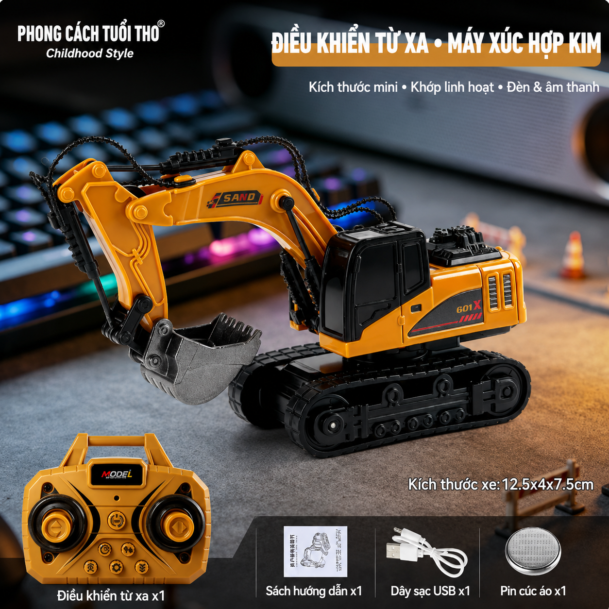 máy xúc điều khiển mini 1:64 Sino | VÀNG