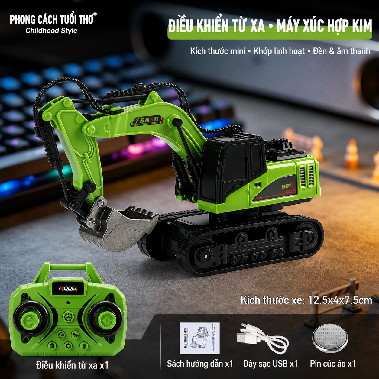 máy xúc điều khiển mini 1:64 Sino | XANH