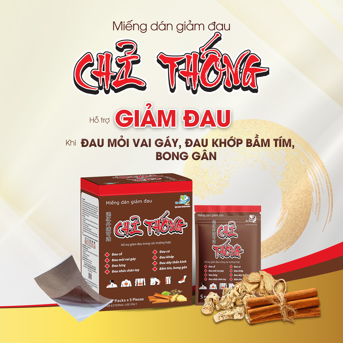 Miếng dán giảm đau Chỉ Thống (1 hộp 20 túi)