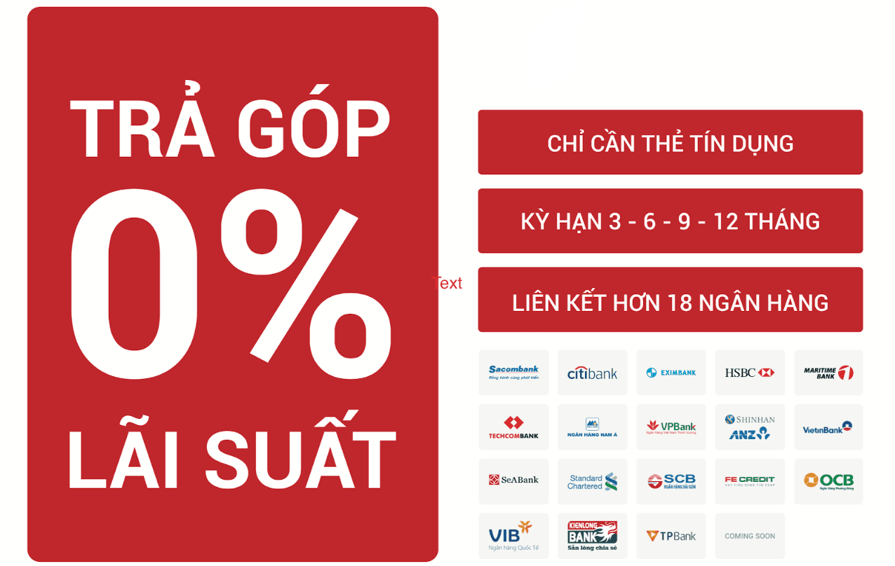 Trả góp 0% qua thẻ tín dụng